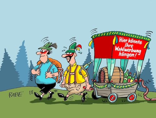 Cartoon: Nochmal Wahlwerbung (medium) by RABE tagged himmelfahrt,feiertag,männertag,vatertag,bollerwagen,rabe,ralf,böhme,cartoon,karikatur,pressezeichnung,farbcartoon,tagescartoon,werbung,werbefläche,wahlwerbung,wahlplakat,vermietung,werbeeinnahmen,himmelfahrt,feiertag,männertag,vatertag,bollerwagen,rabe,ralf,böhme,cartoon,karikatur,pressezeichnung,farbcartoon,tagescartoon,werbung,werbefläche,wahlwerbung,wahlplakat,vermietung,werbeeinnahmen