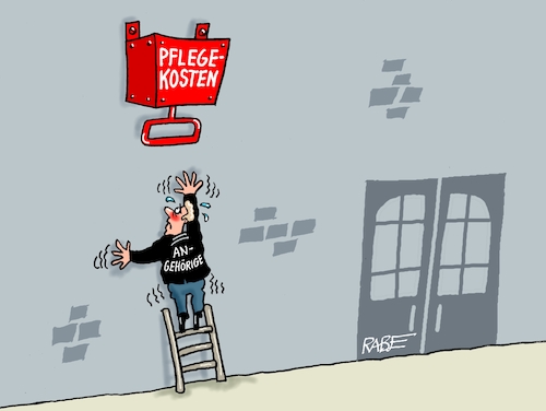 Cartoon: Notbremse Pflege (medium) by RABE tagged merz,kanzler,koalition,union,spd,klingbeil,cartoon,karikatur,pressezeichnung,farbcartoon,tagescartoon,pflege,pflegeheim,pflegekosten,anstieg,teuerung,pfleger,angehörige,frühbucherrabatt,bremse,notbremse,leiter,merz,kanzler,koalition,union,spd,klingbeil,cartoon,karikatur,pressezeichnung,farbcartoon,tagescartoon,pflege,pflegeheim,pflegekosten,anstieg,teuerung,pfleger,angehörige,frühbucherrabatt,bremse,notbremse,leiter
