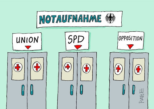 Cartoon: Notfallreform II (medium) by RABE tagged merz,kanzler,koalition,union,spd,klingbeil,cartoon,karikatur,pressezeichnung,farbcartoon,tagescartoon,db,bahn,frühling,frühjahr,frühjahrsputz,ice,zug,blumenkasten,blumenkästen,esc,songcontest,notfall,notfallreform,reform,notarzt,patient,rettungsdienst,überlastung,fehlsteuerung,merz,kanzler,koalition,union,spd,klingbeil,cartoon,karikatur,pressezeichnung,farbcartoon,tagescartoon,db,bahn,frühling,frühjahr,frühjahrsputz,ice,zug,blumenkasten,blumenkästen,esc,songcontest,notfall,notfallreform,reform,notarzt,patient,rettungsdienst,überlastung,fehlsteuerung