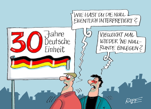 Cartoon: Nullrunde (medium) by RABE tagged deutsche,einheit,einheitsfeier,festakt,null,nullrunde,dreißig,jahre,mauerfall,grenzstreifen,rabe,ralf,böhme,cartoon,karikatur,pressezeichnungnfarbcartoon,tagescartoon,transparent,stasi,bürgerrechtler,ossi,wessi,ost,west,deutsche,einheit,einheitsfeier,festakt,null,nullrunde,dreißig,jahre,mauerfall,grenzstreifen,rabe,ralf,böhme,cartoon,karikatur,pressezeichnungnfarbcartoon,tagescartoon,transparent,stasi,bürgerrechtler,ossi,wessi,ost,west