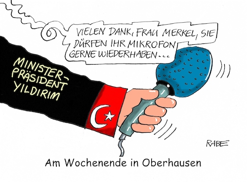 Cartoon: Oberhausenrede (medium) by RABE tagged türkei,ministerpräsident,yildirim,erdogan,hassrede,einführung,präsidialsystem,türken,deutschland,rabe,ralf,böhme,cartoon,karikatur,pressezeichnung,farbcartoon,tagescartoon,merkel,kanzlerin,union,mikrofon,tribüne,rede,türkei,ministerpräsident,yildirim,erdogan,hassrede,einführung,präsidialsystem,türken,deutschland,rabe,ralf,böhme,cartoon,karikatur,pressezeichnung,farbcartoon,tagescartoon,merkel,kanzlerin,union,mikrofon,tribüne,rede