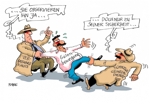 Cartoon: Observierung (medium) by RABE tagged gülen,gülenbewegung,mit,geheimdienste,bnd,überwachung,türkei,polizei,referendum,wahlen,rabe,ralf,böhme,cartoon,karikatur,pressezeichnung,farbcartoon,tagescartoon,schlapphüte,verfassungsschutz,innenminister,erdogan,gülen,gülenbewegung,mit,geheimdienste,bnd,überwachung,türkei,polizei,referendum,wahlen,rabe,ralf,böhme,cartoon,karikatur,pressezeichnung,farbcartoon,tagescartoon,schlapphüte,verfassungsschutz,innenminister,erdogan