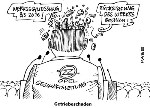 Cartoon: Opelbauer (medium) by RABE tagged opel,adam,bochum,werksschließung,getriebe,getriebeschaden,opelbauer,wirtschaftsminister,fdp,bundesregierung,krise,geschäftsleitung,rabe,ralf,böhme,cartoon,karikatur,auto,fahrzeugfertigung,standort,pkw,interimschef,sedran,automarkt,überkapazität,automobilindustrie,beschäftigte,rösler,belegschaft,belegschaftsversamlung,gewerkschaften,vorstand,betriebsrat,opel,adam,bochum,werksschließung,getriebe,getriebeschaden,opelbauer,wirtschaftsminister,fdp,bundesregierung,krise,geschäftsleitung,rabe,ralf,böhme,cartoon,karikatur,auto,fahrzeugfertigung,standort,pkw,interimschef,sedran,automarkt,überkapazität,automobilindustrie,beschäftigte,rösler,belegschaft,belegschaftsversamlung,gewerkschaften,vorstand,betriebsrat