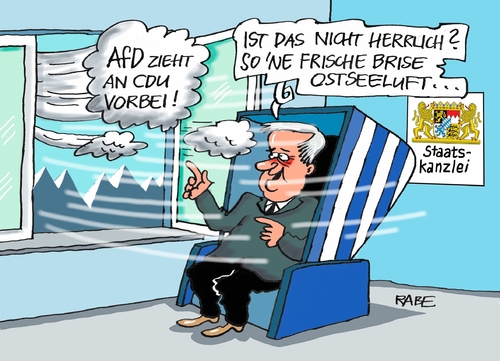 Cartoon: Ostseeluft (medium) by RABE tagged merkel,cdu,landtagswahl,mecklenburg,vorpommern,meckpomm,afd,rabe,ralf,böhme,cartoon,karikatur,pressezeichnung,farbcartoon,tagescartoon,seehofer,csu,bayern,staatskanzlei,ostsee,ostseeluft,merkel,cdu,landtagswahl,mecklenburg,vorpommern,meckpomm,afd,rabe,ralf,böhme,cartoon,karikatur,pressezeichnung,farbcartoon,tagescartoon,seehofer,csu,bayern,staatskanzlei,ostsee,ostseeluft