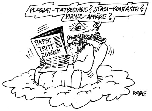 Cartoon: Papst (medium) by RABE tagged papst,benedikt,rücktritt,rom,vatikan,kirche,rabe,ralf,böhme,cartoon,karikatur,gott,herrgott,wolke,himmel,pontifikat,ratzinger,konsistorium,katholisch,glauben,papst,benedikt,rücktritt,rom,vatikan,kirche,rabe,ralf,böhme,cartoon,karikatur,gott,herrgott,wolke,himmel,pontifikat,ratzinger,konsistorium,katholisch,glauben