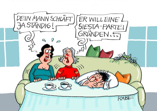 Cartoon: Parteiengründer (medium) by RABE tagged siesta,ruhe,ausspannen,schlaf,schläfer,erholung,mittagspause,pause,hitze,klimawandel,rabe,ralf,böhme,cartoon,karikatur,pressezeichnung,farbcartoon,tagescartoon,parteiengründer,parteiführung,gegenpartei,klimnapartei,fiestapartei,ehepaar,couch,tisch,katze,siesta,ruhe,ausspannen,schlaf,schläfer,erholung,mittagspause,pause,hitze,klimawandel,rabe,ralf,böhme,cartoon,karikatur,pressezeichnung,farbcartoon,tagescartoon,parteiengründer,parteiführung,gegenpartei,klimnapartei,fiestapartei,ehepaar,couch,tisch,katze