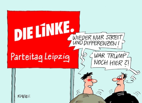 Cartoon: Parteitag Die Linke II (medium) by RABE tagged linke,parteitag,leipzig,kipping,wagenknecht,riexinger,doppelspitze,rabe,ralf,böhme,cartoon,karikatur,pressezeichnung,farbcartoon,tagescartoon,meinungsunterschiede,differenzen,streit,trump,usa,gipfel,kanada,abreise,sieben,linke,parteitag,leipzig,kipping,wagenknecht,riexinger,doppelspitze,rabe,ralf,böhme,cartoon,karikatur,pressezeichnung,farbcartoon,tagescartoon,meinungsunterschiede,differenzen,streit,trump,usa,gipfel,kanada,abreise,sieben