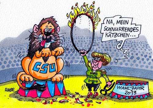 Cartoon: Parteitagszirkus (medium) by RABE tagged parteitag,cdu,merkel,kanzlerin,csu,seehofer,bayernlöwe,löwe,katze,kätzchen,schurrkater,rabe,ralf,böhme,cartoon,karikatur,zirkus,reifen,dompteur,wahljahr,schulterschluss,hannover,vorsitzende,union,flexi,flexiquote,frauenquote,vorstand,aufsichtsrat,arbeitsministerin,parteitag,cdu,merkel,kanzlerin,csu,seehofer,bayernlöwe,löwe,katze,kätzchen,schurrkater,rabe,ralf,böhme,cartoon,karikatur,zirkus,reifen,dompteur,wahljahr,schulterschluss,hannover,vorsitzende,union,flexi,flexiquote,frauenquote,vorstand,aufsichtsrat,arbeitsministerin