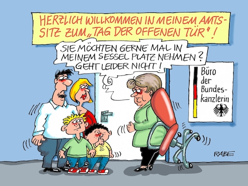 Cartoon: Patexsessel (medium) by RABE tagged merkel,kanzlerin,bundestag,befragung,fragestunde,rede,antwort,parteien,abgeordnete,rabe,ralf,böhme,cartoon,karikatur,pressezeichnung,farbcartoon,tagescartoon,patex,sessel,tag,der,offenen,tür,kanzleramt,sitz,bürger,staatsbesuch,berlin,offen,büro,bürosessel,familie,kinder,anfassen,kleber,amt,merkel,kanzlerin,bundestag,befragung,fragestunde,rede,antwort,parteien,abgeordnete,rabe,ralf,böhme,cartoon,karikatur,pressezeichnung,farbcartoon,tagescartoon,patex,sessel,tag,der,offenen,tür,kanzleramt,sitz,bürger,staatsbesuch,berlin,offen,büro,bürosessel,familie,kinder,anfassen,kleber,amt