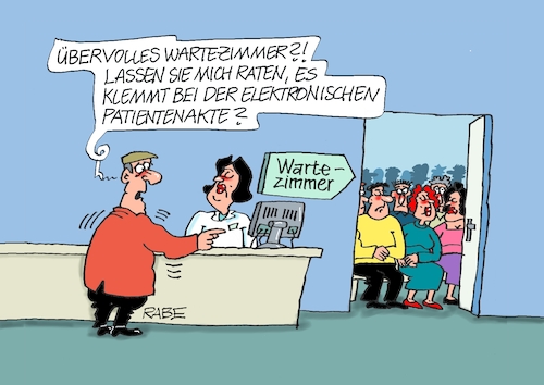 Cartoon: Patientenakte elektronisch (medium) by RABE tagged ampel,ampelregierung,rot,grün,gelb,fdp,spd,grüne,rabe,ralf,böhme,cartoon,karikatur,pressezeichnung,farbcartoon,tagescartoon,inflation,einkommen,rente,rentenpaket,bruch,streit,neuwahlen,karl,lauterbach,patientenakte,eakte,arzt,wartezimmer,problem,elektroakte,chipkarte,lesegerät,ampel,ampelregierung,rot,grün,gelb,fdp,spd,grüne,rabe,ralf,böhme,cartoon,karikatur,pressezeichnung,farbcartoon,tagescartoon,inflation,einkommen,rente,rentenpaket,bruch,streit,neuwahlen,karl,lauterbach,patientenakte,eakte,arzt,wartezimmer,problem,elektroakte,chipkarte,lesegerät