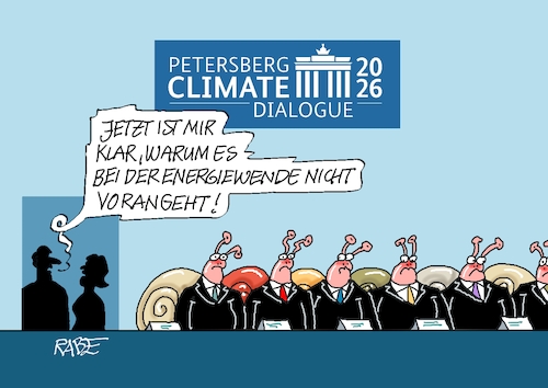 Cartoon: Petersberger Dialoge (medium) by RABE tagged merz,kanzler,koalition,union,spd,klingbeil,cartoon,karikatur,pressezeichnung,farbcartoon,tagescartoon,db,bahn,frühling,frühjahr,frühjahrsputz,ice,zug,blumenkasten,blumenkästen,petersberg,klimakonferenz,klimadialog,dialog,schnecke,schneckentempo,schneckenhaus,energie,energiewende,merz,kanzler,koalition,union,spd,klingbeil,cartoon,karikatur,pressezeichnung,farbcartoon,tagescartoon,db,bahn,frühling,frühjahr,frühjahrsputz,ice,zug,blumenkasten,blumenkästen,petersberg,klimakonferenz,klimadialog,dialog,schnecke,schneckentempo,schneckenhaus,energie,energiewende
