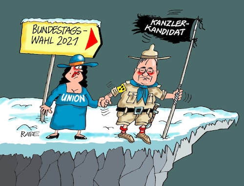 Cartoon: Pfadfinderisches (medium) by RABE tagged corona,bundländerkonferenz,merkel,kanzleramt,lockerungen,stufenplan,öffnungen,lockdown,shutdown,baumärkte,impfdosen,rki,fallzahlen,inzidenzwert,spahn,impfzentren,impfreihenfolge,abgrund,winter,pfadfinder,armin,laschet,kanzlerkandidat,kanzlerkandidatur,söder,csu,union,präsidium,präsidiumssitzung,corona,bundländerkonferenz,merkel,kanzleramt,lockerungen,stufenplan,öffnungen,lockdown,shutdown,baumärkte,impfdosen,rki,fallzahlen,inzidenzwert,spahn,impfzentren,impfreihenfolge,abgrund,winter,pfadfinder,armin,laschet,kanzlerkandidat,kanzlerkandidatur,söder,csu,union,präsidium,präsidiumssitzung