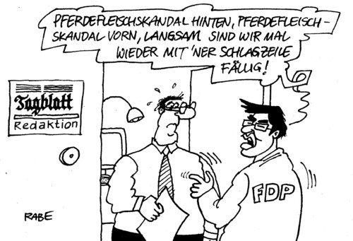 Cartoon: Pferdefleischskandal (medium) by RABE tagged pferdefleisch,pferdefleischskandal,verbraucher,verbraucherschutz,rösler,fdp,liberale,bundeswirtschaftsminister,rabe,ralf,böhme,cartoon,karikatur,lasagne,schlagzeile,headline,presse,tageszeitung,tagblatt,redaktion,journalist,lebensmittel,pferdefleisch,pferdefleischskandal,verbraucher,verbraucherschutz,rösler,fdp,liberale,bundeswirtschaftsminister,rabe,ralf,böhme,cartoon,karikatur,lasagne,schlagzeile,headline,presse,tageszeitung,tagblatt,redaktion,journalist,lebensmittel