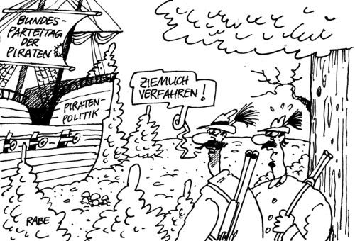 Cartoon: Piratenschiff (medium) by RABE tagged piraten,piratenpartei,bundesparteitag,bochum,mindestlohn,mindestrente,rabe,ralf,böhme,cartoon,karikatur,wald,jäger,schiff,kogge,piratenschiff,förster,bundestagswahl,schlömer,flinten,schrotflinte,piraten,piratenpartei,bundesparteitag,bochum,mindestlohn,mindestrente,rabe,ralf,böhme,cartoon,karikatur,wald,jäger,schiff,kogge,piratenschiff,förster,bundestagswahl,schlömer,flinten,schrotflinte