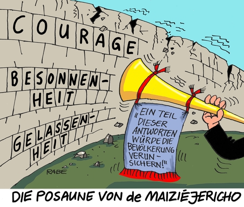 Cartoon: Posaunist (medium) by RABE tagged innenminister,bundesinnenminister,posaune,jericho,mauer,ängste,bevölkerung,is,terroristen,weihnachtsmärkte,anschlagserie,paris,rabe,ralf,böhme,cartoon,karikatur,pressezeichnung,farbcartoon,tagescartoon,courage,gelassenheit,besonnenheit,einsturz,verunsicherung,innenminister,bundesinnenminister,posaune,jericho,mauer,ängste,bevölkerung,is,terroristen,weihnachtsmärkte,anschlagserie,paris,rabe,ralf,böhme,cartoon,karikatur,pressezeichnung,farbcartoon,tagescartoon,courage,gelassenheit,besonnenheit,einsturz,verunsicherung