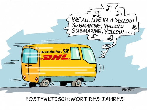 Cartoon: Postfaktisch (medium) by RABE tagged post,postfaktisch,wort,des,jahred,emotionen,fakten,gesellschaft,wandel,widerwillen,ignoranz,rabe,ralf,böhme,cartoon,karikatur,pressezeichnung,farbcartoon,tagescartoon,yellow,submarine,beatles,hit,pop,postauto,dhl,post,postfaktisch,wort,des,jahred,emotionen,fakten,gesellschaft,wandel,widerwillen,ignoranz,rabe,ralf,böhme,cartoon,karikatur,pressezeichnung,farbcartoon,tagescartoon,yellow,submarine,beatles,hit,pop,postauto,dhl