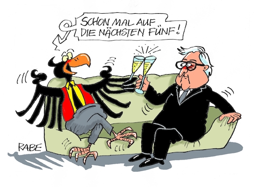 Cartoon: Prösterchen (medium) by RABE tagged steinmeier,frank,walter,bundespräsident,spd,schloß,bellevue,wiederwahl,tagescartoon,rabe,karikatur,farbcartoon,pressezeichnung,couch,sekt,feier,anstoß,bundesadler,steinmeier,frank,walter,bundespräsident,spd,schloß,bellevue,wiederwahl,tagescartoon,rabe,karikatur,farbcartoon,pressezeichnung,couch,sekt,feier,anstoß,bundesadler