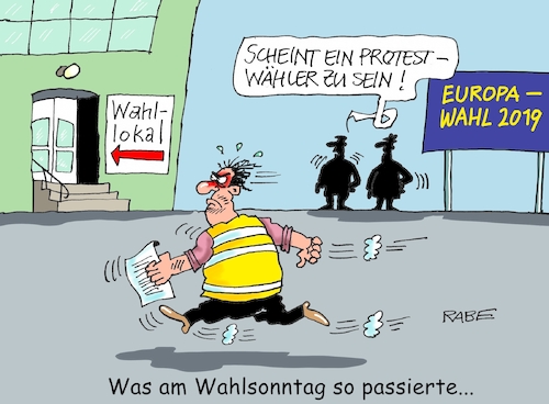 Cartoon: Protestwähler (medium) by RABE tagged europawahl,mai,brüssel,eu,rabe,ralf,böhme,cartoon,karikatur,pressezeichnung,farbcartoon,tagescartoon,kreistag,kreistagswahlen,wahlsonntag,sitze,kandidaten,wahlcoaching,wähler,wählercoaching,coach,protest,protestwähler,gelbweste,wahllokal,rechte,afd,europawahl,mai,brüssel,eu,rabe,ralf,böhme,cartoon,karikatur,pressezeichnung,farbcartoon,tagescartoon,kreistag,kreistagswahlen,wahlsonntag,sitze,kandidaten,wahlcoaching,wähler,wählercoaching,coach,protest,protestwähler,gelbweste,wahllokal,rechte,afd