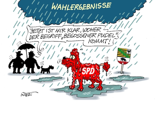 Cartoon: Pudelnaß (medium) by RABE tagged merz,kanzler,koalition,union,spd,klingbeil,cartoon,karikatur,pressezeichnung,farbcartoon,tagescartoon,db,bahn,frühling,frühjahr,frühjahrsputz,ice,zug,blumenkasten,blumenkästen,esc,songcontest,landtagswahl,sachsen,anhalt,afd,rechte,wahlsieg,wahlniederlage,umfragewerte,regenschauer,nässe,pfützen,pudel,hund,sozialdemokraten,merz,kanzler,koalition,union,spd,klingbeil,cartoon,karikatur,pressezeichnung,farbcartoon,tagescartoon,db,bahn,frühling,frühjahr,frühjahrsputz,ice,zug,blumenkasten,blumenkästen,esc,songcontest,landtagswahl,sachsen,anhalt,afd,rechte,wahlsieg,wahlniederlage,umfragewerte,regenschauer,nässe,pfützen,pudel,hund,sozialdemokraten