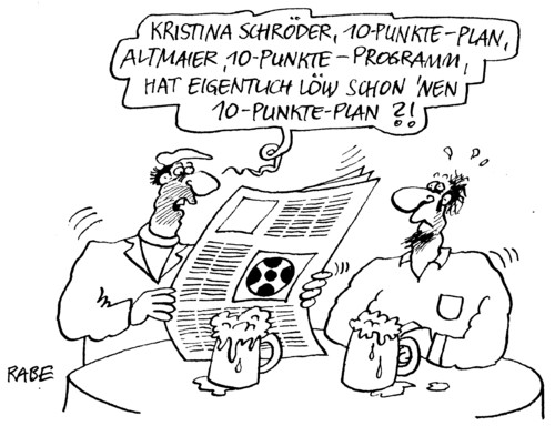 Cartoon: Pünktchen Pünktchen (medium) by RABE tagged betreuungsgeld,familienministerin,cdu,schröder,zehnpunkteplan,punkteplan,plan,programm,zehnpunkteprogramm,polen,ukraine,em,fußball,bundestrainer,löw,atomausstieg,energiewende,bundesumweltminister,altmaier,kita,punkte,zehn,nationalelf,training,elfmeterschießen,pünktchen,bundesfamilienministerin,kristina schröder,merkel,betreuungsgeld,seehofer,kita,kitaplatz,herdprämie,csu,kristina,schröder