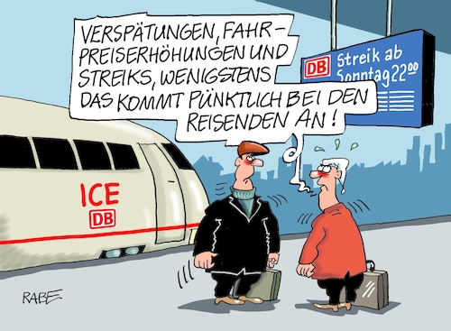 Cartoon: Pünktlichkeit (medium) by RABE tagged gewerkschaften,tarife,tarifverhandlungen,streik,gew,verdi,rabe,ralf,böhme,cartoon,karikatur,pressezeichnung,farbcartoon,tagescartoon,schleifstein,messer,gewerkschaftsmitglieder,kurbel,bahn,bahnstreik,db,evg,bahnkunden,bahnsteig,baahnreisende,pünktlichkeit,fahrpreis,fahrpreiserhöhung,ankunft,abfahrt,gewerkschaften,tarife,tarifverhandlungen,streik,gew,verdi,rabe,ralf,böhme,cartoon,karikatur,pressezeichnung,farbcartoon,tagescartoon,schleifstein,messer,gewerkschaftsmitglieder,kurbel,bahn,bahnstreik,db,evg,bahnkunden,bahnsteig,baahnreisende,pünktlichkeit,fahrpreis,fahrpreiserhöhung,ankunft,abfahrt