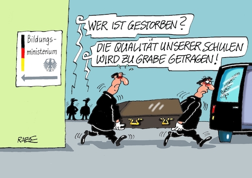 Cartoon: Qualitätssterben (medium) by RABE tagged schule,schüler,lehrer,schultafel,schwamm,bildung,digtalpakt,bund,länder,rabe,ralf,böhme,cartoon,karikatur,pressezeichnung,farbcartoon,tagescartoon,abwischer,schulranzen,tafel,tafelschwamm,kreide,schulqualität,lernqualität,qualitätsverlust,sarg,sargträger,trauer,schule,schüler,lehrer,schultafel,schwamm,bildung,digtalpakt,bund,länder,rabe,ralf,böhme,cartoon,karikatur,pressezeichnung,farbcartoon,tagescartoon,abwischer,schulranzen,tafel,tafelschwamm,kreide,schulqualität,lernqualität,qualitätsverlust,sarg,sargträger,trauer