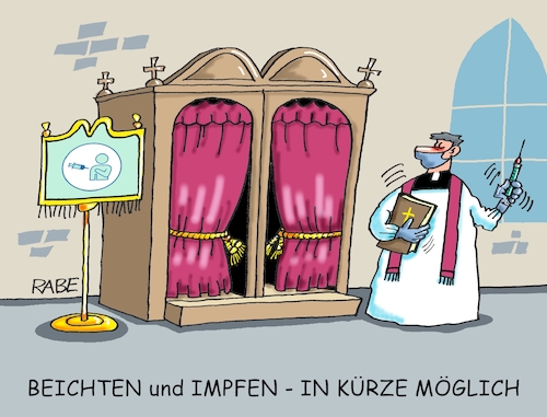 Cartoon: Querbeichter (medium) by RABE tagged corona,bundländerkonferenz,merkel,kanzleramt,lockerungen,stufenplan,öffnungen,lockdown,shutdown,baumärkte,impfdosen,rki,fallzahlen,inzidenzwert,spahn,impfzentren,impfreihenfolge,notbremse,beichte,beichtstuhl,impfzentrum,pfarrer,kirche,corona,bundländerkonferenz,merkel,kanzleramt,lockerungen,stufenplan,öffnungen,lockdown,shutdown,baumärkte,impfdosen,rki,fallzahlen,inzidenzwert,spahn,impfzentren,impfreihenfolge,notbremse,beichte,beichtstuhl,impfzentrum,pfarrer,kirche