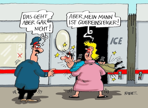 Cartoon: Quereinsteiger (medium) by RABE tagged quereinsteiger,seiteneinsteiger,lehrermangel,unterrichtsausfahl,fachkräftemangel,kita,rabe,ralf,böhme,cartoon,karikatur,pressezeichnung,farbcartoon,tagescartoon,ice,bahn,einstieg,beule,quereinsteiger,seiteneinsteiger,lehrermangel,unterrichtsausfahl,fachkräftemangel,kita,rabe,ralf,böhme,cartoon,karikatur,pressezeichnung,farbcartoon,tagescartoon,ice,bahn,einstieg,beule