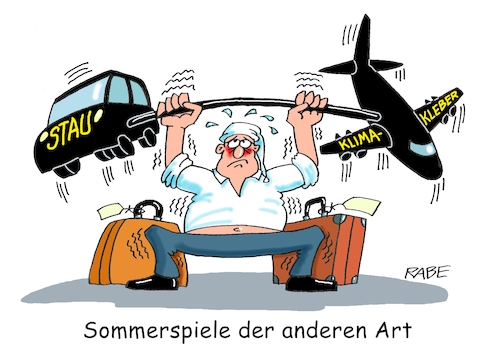 Cartoon: Reiseolympiade (medium) by RABE tagged ampel,ampelregierung,rot,grün,gelb,fdp,spd,grüne,rabe,ralf,böhme,cartoon,karikatur,pressezeichnung,farbcartoon,tagescartoon,pöbelei,pöbler,bestrafung,regelung,beschimpfung,bundestag,abgeordnete,stau,klimakleber,klimaaktivisten,reisewelle,urlaub,ferienbeginn,gewicht,hantel,koffer,michel,ampel,ampelregierung,rot,grün,gelb,fdp,spd,grüne,rabe,ralf,böhme,cartoon,karikatur,pressezeichnung,farbcartoon,tagescartoon,pöbelei,pöbler,bestrafung,regelung,beschimpfung,bundestag,abgeordnete,stau,klimakleber,klimaaktivisten,reisewelle,urlaub,ferienbeginn,gewicht,hantel,koffer,michel