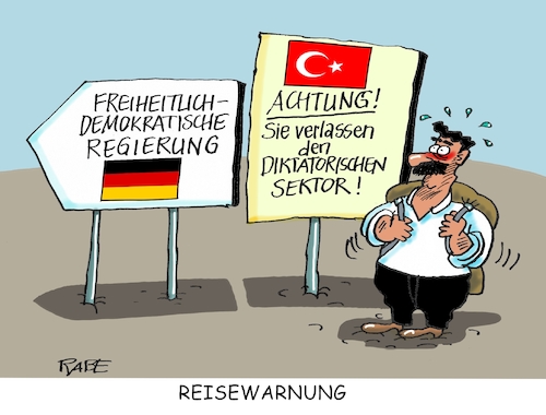 Cartoon: Reisewarnung (medium) by RABE tagged reisewarnung,reisehinweis,außenminister,gabriel,erdogan,ankara,türkei,deutschland,touristen,rabe,ralf,böhme,cartoon,karikatur,pressezeichnung,farbcartoon,tagescartoon,demokratie,sektor,merkel,schilder,reisende,warnung,reisewarnung,reisehinweis,außenminister,gabriel,erdogan,ankara,türkei,deutschland,touristen,rabe,ralf,böhme,cartoon,karikatur,pressezeichnung,farbcartoon,tagescartoon,demokratie,sektor,merkel,schilder,reisende,warnung