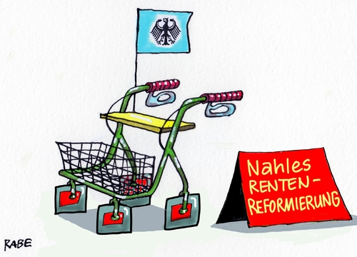 Cartoon: Rentenreform (medium) by RABE tagged nahles,spd,rente,rentenreform,rollator,rentner,rabe,ralf,böhme,cartoon,karikatur,pressezeichnung,farbcartoon,tagescartoon,rentenbescheid,mindestrente,nahles,spd,rente,rentenreform,rollator,rentner,rabe,ralf,böhme,cartoon,karikatur,pressezeichnung,farbcartoon,tagescartoon,rentenbescheid,mindestrente