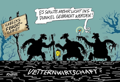 Cartoon: Roberts Feuchtgebiete (medium) by RABE tagged robert,habeck,grüne,umweltminister,vetter,vetternwirtschaft,trauzeuge,trauzeugenaffäre,rabe,ralf,böhme,cartoon,karikatur,pressezeichnung,farbcartoon,tagescartoon,sumpf,moor,feuchtgebiet,licht,kerze,laterne,dunkelheit,robert,habeck,grüne,umweltminister,vetter,vetternwirtschaft,trauzeuge,trauzeugenaffäre,rabe,ralf,böhme,cartoon,karikatur,pressezeichnung,farbcartoon,tagescartoon,sumpf,moor,feuchtgebiet,licht,kerze,laterne,dunkelheit