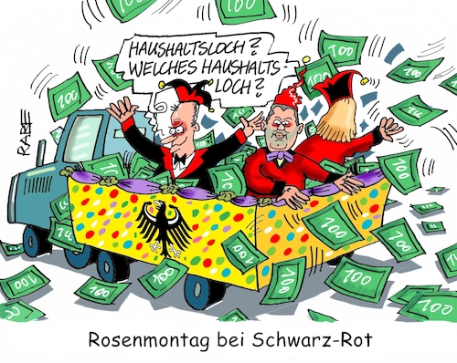 Cartoon: Rosenmontag (medium) by RABE tagged merz,kanzler,koalition,union,spd,klingbeil,cartoon,karikatur,pressezeichnung,farbcartoon,tagescartoon,bürokratie,verwaltung,beamte,modernisierung,monster,drachen,schwert,holzschwert,nägel,säge,rosenmontag,rosenmontagszug,karneval,fasching,kamelle,haushalt,bas,merz,kanzler,koalition,union,spd,klingbeil,cartoon,karikatur,pressezeichnung,farbcartoon,tagescartoon,bürokratie,verwaltung,beamte,modernisierung,monster,drachen,schwert,holzschwert,nägel,säge,rosenmontag,rosenmontagszug,karneval,fasching,kamelle,haushalt,bas