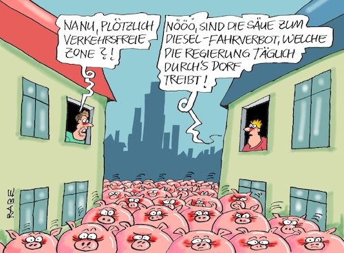 Cartoon: Säue durchs Dorf (medium) by RABE tagged vw,dieselgat,abgasskandal,vorstan,vorstandschef,winterkorn,anklage,haftbefehl,rab,ralf,böhme,cartoon,karikatur,pressezeichnung,farbcartoon,tagescartoon,verkehrsminister,scheuer,dieselnorm,innenstädte,fahrverbot,umrüstung,hardware,richtlinien,säue,schweine,dorf,bundesregierung,innenstadt,kontrollen,autofahrer,autobauer,autokanzlerin,merkel,treibjagd,vw,dieselgat,abgasskandal,vorstan,vorstandschef,winterkorn,anklage,haftbefehl,rab,ralf,böhme,cartoon,karikatur,pressezeichnung,farbcartoon,tagescartoon,verkehrsminister,scheuer,dieselnorm,innenstädte,fahrverbot,umrüstung,hardware,richtlinien,säue,schweine,dorf,bundesregierung,innenstadt,kontrollen,autofahrer,autobauer,autokanzlerin,merkel,treibjagd