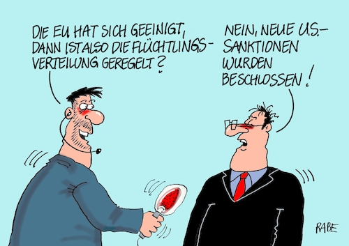 Cartoon: Sanktioniertes (medium) by RABE tagged eu,sanktionen,us,trump,handelskrieg,flüchtlinge,rabe,ralf,böhme,cartoon,karikatur,pressezeichnung,farbcartoon,tagescartoon,flüchtlingsverteilung,ungarn,polen,flüchtlingsabkommen,einigkeit,corona,coronakrise,eu,sanktionen,us,trump,handelskrieg,flüchtlinge,rabe,ralf,böhme,cartoon,karikatur,pressezeichnung,farbcartoon,tagescartoon,flüchtlingsverteilung,ungarn,polen,flüchtlingsabkommen,einigkeit,corona,coronakrise