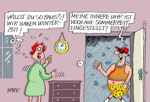 Cartoon: Sauwetter (medium) by RABE tagged winterzeit,sommerzeit,zeitumstellung,zeitenwende,herbstzeit,uhr,zeiger,cartoon,karikatur,pressezeichnung,rabe,ralf,böhme,farbcartoon,tagescartoon,sommerkleidung,inneres,sommer,sonne,hitze,wetter,herbststurm,regen,regenschauer,regenwolke,dauerregen,blätterfall,sturm,winterzeit,sommerzeit,zeitumstellung,zeitenwende,herbstzeit,uhr,zeiger,cartoon,karikatur,pressezeichnung,rabe,ralf,böhme,farbcartoon,tagescartoon,sommerkleidung,inneres,sommer,sonne,hitze,wetter,herbststurm,regen,regenschauer,regenwolke,dauerregen,blätterfall,sturm