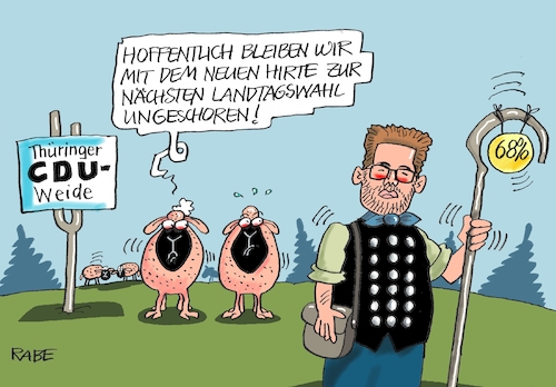 Cartoon: Schafshering (medium) by RABE tagged landtagswahl,thüringen,erfurt,rot,grün,cdu,mohring,rabe,ralf,böhme,cartoon,karikatur,pressezeichnung,farbcartoon,tagescartoon,hirte,schafe,scheren,schafsherde,schäfer,landesparteietag,vorsitzender,parteispitze,landtagswahl,thüringen,erfurt,rot,grün,cdu,mohring,rabe,ralf,böhme,cartoon,karikatur,pressezeichnung,farbcartoon,tagescartoon,hirte,schafe,scheren,schafsherde,schäfer,landesparteietag,vorsitzender,parteispitze