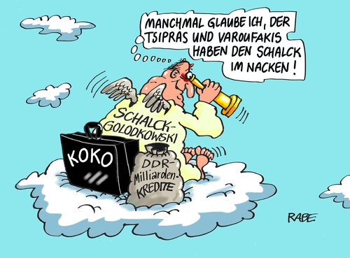 Cartoon: Schalck (medium) by RABE tagged griechenland,athen,austritt,eurozone,linksbündnis,rabe,ralf,böhme,cartoon,karikatur,pressezeichnung,farbcartoon,tagescartoon,syriza,tsipras,ezb,brüssel,schuldenschnitt,schalck,golodkowski,devisenbeschaffer,ddr,milliarden,kredit,griechenland,athen,austritt,eurozone,linksbündnis,rabe,ralf,böhme,cartoon,karikatur,pressezeichnung,farbcartoon,tagescartoon,syriza,tsipras,ezb,brüssel,schuldenschnitt,schalck,golodkowski,devisenbeschaffer,ddr,milliarden,kredit