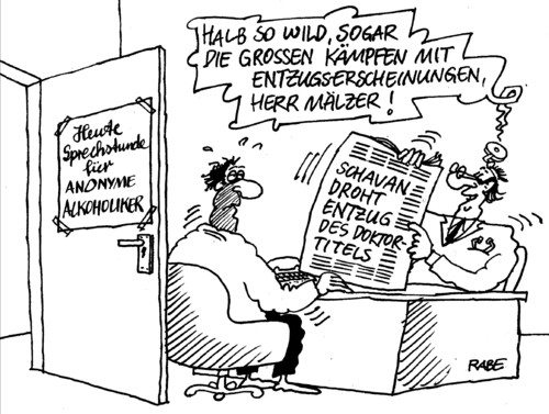 Cartoon: Schavan (medium) by RABE tagged schavan,bundesbildungsministerin,betrug,plagiat,plagiatsaffäre,guttenberg,studium,uni,doktorarbeit,rabe,ralf,böhme,cartoon,karikatur,düsseldorf,wissenschaftsstreit,prüfverfahren,fakultät,fakultätsrat,gutachter,verfahren,doktor,anonym,alkoholiker,entzug,entzugserscheinung,doktortitel,sprechzimmer,schavan,bundesbildungsministerin,betrug,plagiat,plagiatsaffäre,guttenberg,studium,uni,doktorarbeit,rabe,ralf,böhme,cartoon,karikatur,düsseldorf,wissenschaftsstreit,prüfverfahren,fakultät,fakultätsrat,gutachter,verfahren,doktor,anonym,alkoholiker,entzug,entzugserscheinung,doktortitel,sprechzimmer