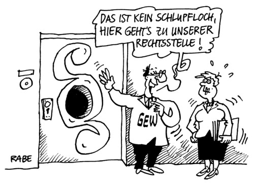 Cartoon: Schlupfloch Rechtsstelle (medium) by RABE tagged rechtsstelle,bildung,gewerkschaft,unterricht,erziehung,paragraf,schlupfloch,auskunft,justiz,gesetze,euro,arbeitplatz,streik,beschwerde,nachfrage,mann,frau,lehrer,schule,chef,rechtsstelle,bildung,unterricht,erziehung,paragraf,schlupfloch,auskunft,gesetze,euro,streik,beschwerde,nachfrage