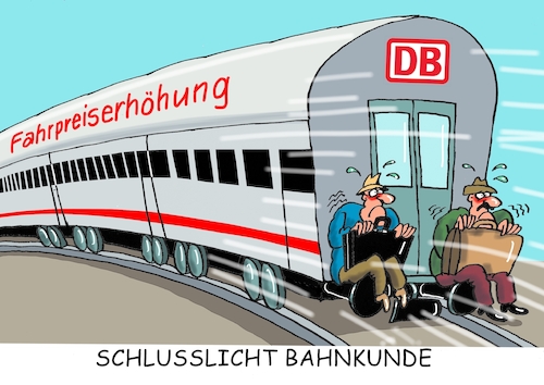 Cartoon: Schlußlicht (medium) by RABE tagged bahn,db,bahnkunden,fahrpreis,fahrpreiserhöhung,rabe,ralf,böhme,cartoon,karikatur,pressezeichnung,farbcartoon,tagescartoon,schnellzug,bahnticket,schlusslicht,passagiere,bahnreisende,puffer,bahn,db,bahnkunden,fahrpreis,fahrpreiserhöhung,rabe,ralf,böhme,cartoon,karikatur,pressezeichnung,farbcartoon,tagescartoon,schnellzug,bahnticket,schlusslicht,passagiere,bahnreisende,puffer