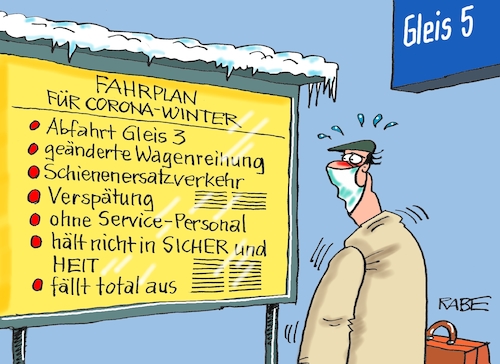 Cartoon: Schmalspur (medium) by RABE tagged corona,bildung,bildungsminister,kanzleramt,bildungskonferenz,lehrerkonferenz,laptop,ausstatung,digitalisierung,bildungsmonitor,internetzugan,wlan,aufwachen,winter,schnee,fahrplan,winterfahrplan,bahnsteig,fahrgast,db,gleis,schiene,verspätung,wagenreihung,schienenersatzverkehr,sicherheit,lockdown,kontaktbeschränkung,teillockdown,hotspot,impfstoff,fallzahlen,rki,merkel,coronafahrplan,coronawinterfahrplan,corona,bildung,bildungsminister,kanzleramt,bildungskonferenz,lehrerkonferenz,laptop,ausstatung,digitalisierung,bildungsmonitor,internetzugan,wlan,aufwachen,winter,schnee,fahrplan,winterfahrplan,bahnsteig,fahrgast,db,gleis,schiene,verspätung,wagenreihung,schienenersatzverkehr,sicherheit,lockdown,kontaktbeschränkung,teillockdown,hotspot,impfstoff,fallzahlen,rki,merkel,coronafahrplan,coronawinterfahrplan