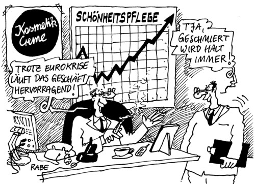 Cartoon: Schönheitspflege (medium) by RABE tagged bilanz,gewinn,konjunktur,aufschwung,euro,krise,brüssel,eu,rettungsschirm,industriebosse,chefetage,bundesregierung,kanzlerin,cdu,schuldenkrise,eurokrise,schönheit,schönheitspflege,kosmetik,kosmetikindustrie,geschäft,geschäftsbilanz,creme,schönheitsideal,schmiermittel,öl,salbe,gesichtspflege,antifaltencreme,schönheitsmaske,shreibtisch,chef,boss,bilanz,gewinn,konjunktur,aufschwung,euro,brüssel,eu,rettungsschirm,industriebosse