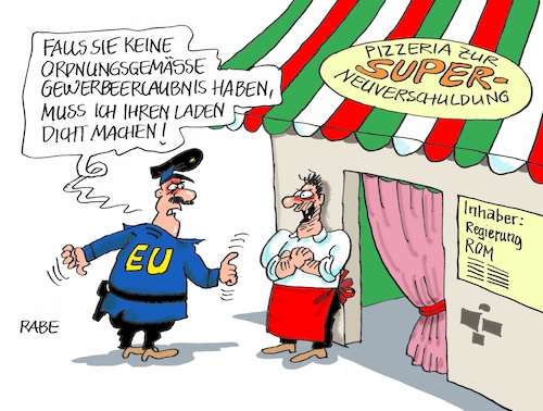 Cartoon: Schuldenpizza (medium) by RABE tagged parlamentswahl,italien,rom,kabinettsbildung,fünfsterne,rabe,ralf,böhme,cartoon,karikatur,pressezeichnung,farbcartoon,tagescartoon,stiefel,eu,europa,arzt,schulden,mehrausgaben,lega,nord,pizza,pizzeria,regierungsparteien,gewerbeerlaubnis,haushalt,verschuldung,neuverschuldung,euro,laden,lokal,haushaltsstreit,frist,mitternacht,ablauf,warnungen,parlamentswahl,italien,rom,kabinettsbildung,fünfsterne,rabe,ralf,böhme,cartoon,karikatur,pressezeichnung,farbcartoon,tagescartoon,stiefel,eu,europa,arzt,schulden,mehrausgaben,lega,nord,pizza,pizzeria,regierungsparteien,gewerbeerlaubnis,haushalt,verschuldung,neuverschuldung,euro,laden,lokal,haushaltsstreit,frist,mitternacht,ablauf,warnungen