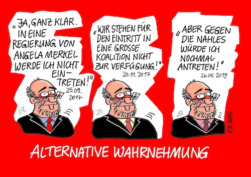 Cartoon: Schulz gegen Nahles (medium) by RABE tagged nahles,spd,sozialdemokraten,groko,umfragetief,scholz,rabe,ralf,böhme,cartoon,karikatur,pressezeichnung,farbcartoon,tagescartoon,koalition,koalitionsvetrag,abwahl,parteivorsitz,parteivorstand,europawahlen,bremen,neuwahlen,umfragewerte,martin,schulz,gegenkandidat,hinterbänkler,rentner,alternative,wahrnehmung,merkel,kanzlerin,nahles,spd,sozialdemokraten,groko,umfragetief,scholz,rabe,ralf,böhme,cartoon,karikatur,pressezeichnung,farbcartoon,tagescartoon,koalition,koalitionsvetrag,abwahl,parteivorsitz,parteivorstand,europawahlen,bremen,neuwahlen,umfragewerte,martin,schulz,gegenkandidat,hinterbänkler,rentner,alternative,wahrnehmung,merkel,kanzlerin