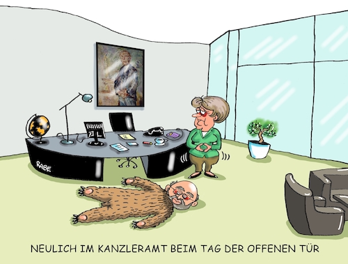 Cartoon: Schulzfell (medium) by RABE tagged kanzleramt,merkel,kanzlerin,schreibrisch,büro,arbeitsplatz,tag,der,offenen,tür,besucher,einblick,fragestunde,fototermin,rabe,ralf,böhme,cartoon,karikatur,pressezeichnung,farbcartoon,tagescartoon,wahlkampf,bundestagswahl,umfragewerte,umfragetief,martin,schulz,kanzlerkandidat,fell,tierfell,kanzleramt,merkel,kanzlerin,schreibrisch,büro,arbeitsplatz,tag,der,offenen,tür,besucher,einblick,fragestunde,fototermin,rabe,ralf,böhme,cartoon,karikatur,pressezeichnung,farbcartoon,tagescartoon,wahlkampf,bundestagswahl,umfragewerte,umfragetief,martin,schulz,kanzlerkandidat,fell,tierfell