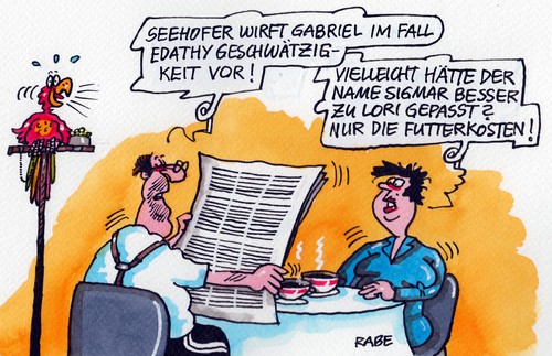 Cartoon: Schwätzer (medium) by RABE tagged gabriel,spd,seehofer,csu,oppermann,edathy,edathyaffäre,pornos,kinderpornos,pädophil,affäre,regierungskrise,rabe,ralf,böhme,cartoon,karikatur,pressezeichnung,farbcartoon,papagei,exot,vogel,ara,schnabel,geschwätz,ehepaar,frühstückstisch,zeitung,kaffee,schlagzeile,sigmar,fett,futterkosten,gabriel,spd,seehofer,csu,oppermann,edathy,edathyaffäre,pornos,kinderpornos,pädophil,affäre,regierungskrise,rabe,ralf,böhme,cartoon,karikatur,pressezeichnung,farbcartoon,papagei,exot,vogel,ara,schnabel,geschwätz,ehepaar,frühstückstisch,zeitung,kaffee,schlagzeile,sigmar,fett,futterkosten