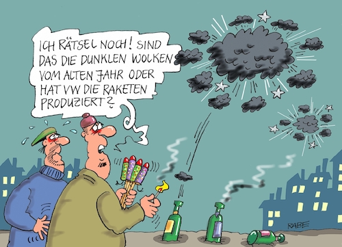 Cartoon: Schwarzseher (medium) by RABE tagged silvester,neujahr,raketen,feuerwerk,schwarz,rabe,ralf,böhme,cartoon,karikatur,pressezeichnung,farbcartoon,tagescartoon,silvesternacht,vw,abgas,abgasskandal,verschmutzung,silvester,neujahr,raketen,feuerwerk,schwarz,rabe,ralf,böhme,cartoon,karikatur,pressezeichnung,farbcartoon,tagescartoon,silvesternacht,vw,abgas,abgasskandal,verschmutzung