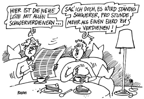 Cartoon: Schwerverdiener (medium) by RABE tagged schwerverdiener,millionär,millionen,euro,krise,finanzminister,schäuble,cdu,bundesregierung,kanzlerin,banker,manager,chefetagen,reichtum,liste,neu,verdienen,verdienst,gehalt,lohn,geld,stunde,stundenlohn,job,hartz,iv,nebenverdienst,kurzarbeit,schwarzarbeit,geldsack,frauen,couch,sofa,kaffee,torte,stehlampe,zeitung,gespräch,millionär,milliardär,reichtum,schwerverdiener,geldsack,luxus,euro,krise,manager,banker