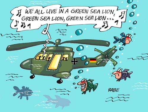 Cartoon: Sea Lion (medium) by RABE tagged militärhubschrauber,marinehubschrauber,kampfhubschrauber,hubschrauber,nordsee,ostsee,bundeswehr,armee,verteidigungsministerin,von,der,leyen,einsatzbereit,mängel,absturz,rabe,ralf,böhme,cartoon,karikatur,pressezeichnung,farbcartoon,tagescartoon,beatles,unterseeboot,tauchboot,yellow,submarine,meer,see,militärhubschrauber,marinehubschrauber,kampfhubschrauber,hubschrauber,nordsee,ostsee,bundeswehr,armee,verteidigungsministerin,von,der,leyen,einsatzbereit,mängel,absturz,rabe,ralf,böhme,cartoon,karikatur,pressezeichnung,farbcartoon,tagescartoon,beatles,unterseeboot,tauchboot,yellow,submarine,meer,see